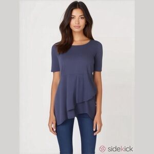 Isaac Mizrahi Live! Blue Elbow Sleeve Peplum Flounce Knit Top Shirt Size XS NWOT